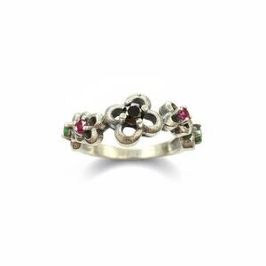 JEWELRY SOLID 925 STERLING SILVER NATURAL EMERALD RUBY AND ONYX VINTAGE RING